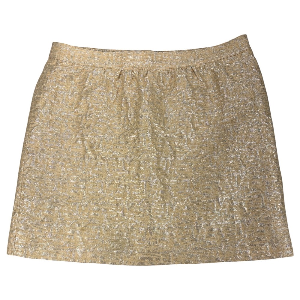 Ann Taylor LOFT Skirt 12 Wool Blend Metallic Jacquard Mini Gold Party Lined